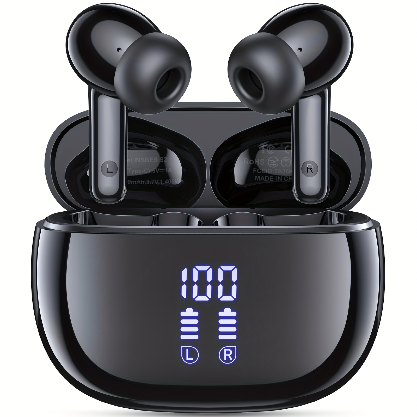 

Wireless Earbuds, V5.3 Touch Control Ear Buds Hi-fi Stereo With Enc Noise Cancelling Mic, Led Power Display Charging Case Stereo Bass Earphones Clear Call Earphones For Sports Workout