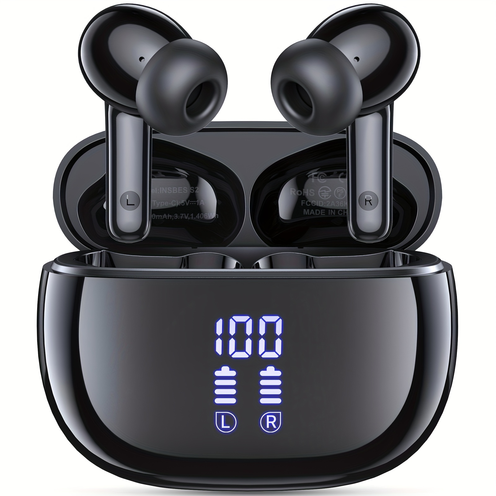 

Wireless Earbuds, V5.3 Ear Buds Stereo With Enc Noise Cancelling Mic, Display Charging Case Stereo Bass Earphones Clear Call Earphones For Sports Workout