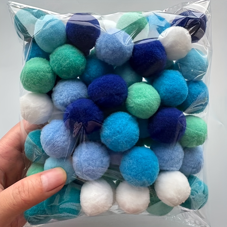 Image of 64pcs/pack, 3 Cm, 1.18 Inches, Pompoms, Colorful Blue Color, Craft Supplies, Blue Theme Christmas, Halloween, Hanukkah, Easter, Thanksgiving Day