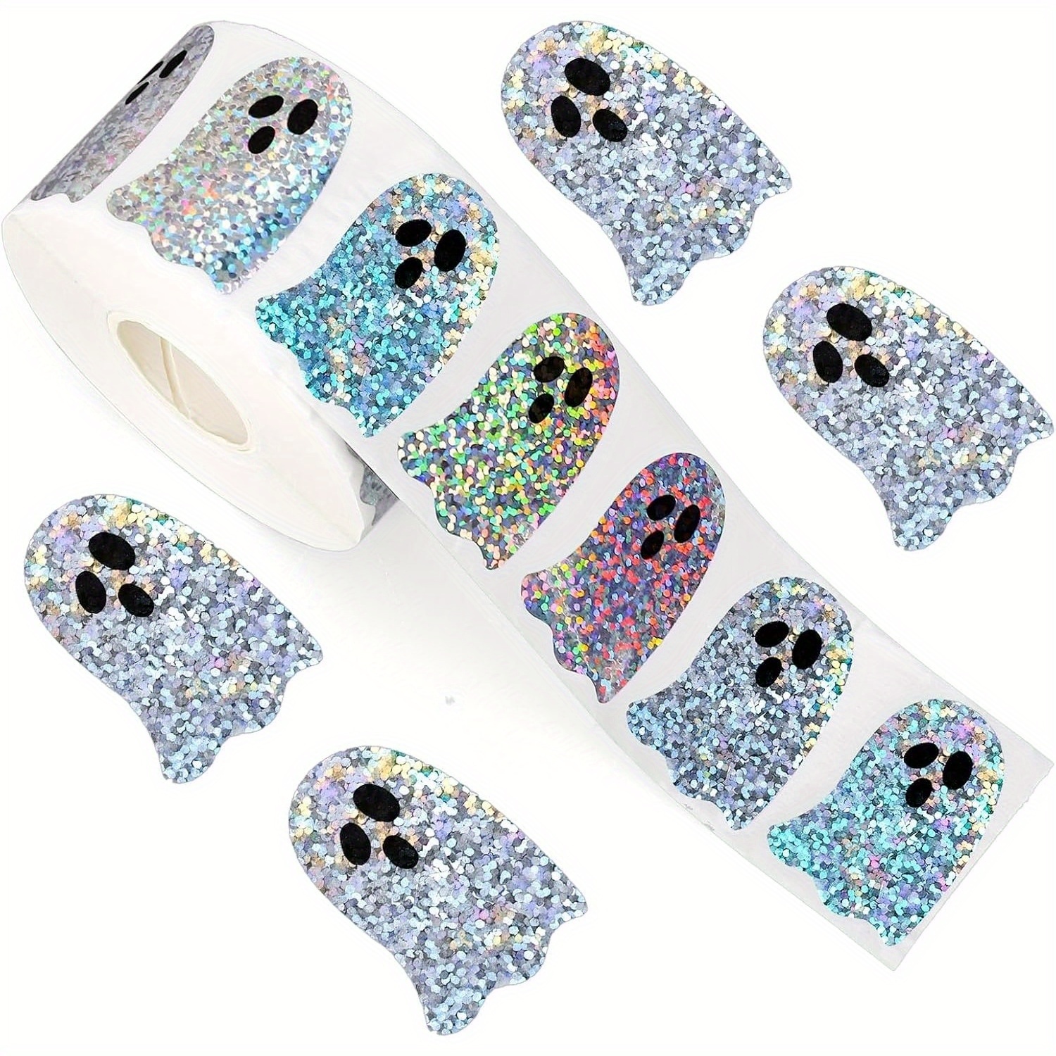 TEMU 500pcs Autocollants Holographiques d'Halloween - Décalcomanies Argentées Résistantes à pour Enveloppes, Magazines & Décorations de Fête et