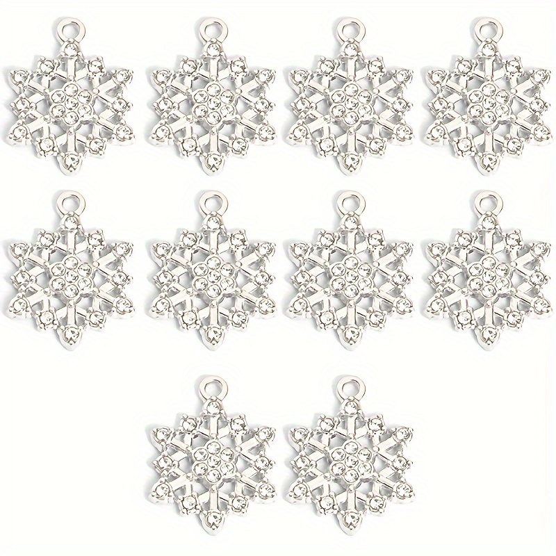 TEMU A Set Of 10 Sparkling Rhinestone Inlaid Hollow Snowflake Pendants, Perfect For Fashion Necklaces, Bracelets, And Earrings. Ideal Decorations For