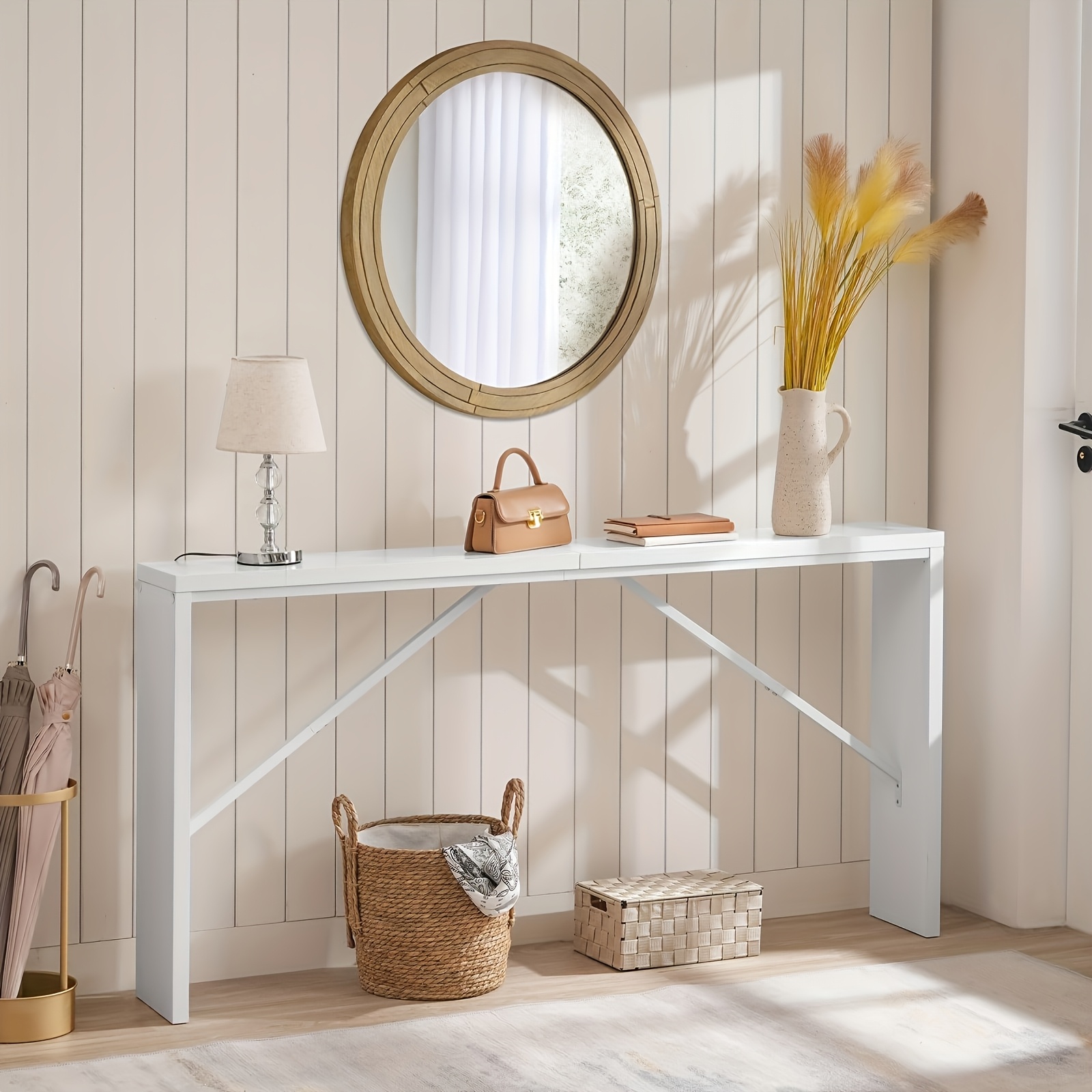 TEMU 158cm White Entryway Table, Gray Entryway Table, Table, , Multifunctional Sofa Side Table, Table, Sturdy And Stable Home Decor Design, Suitable