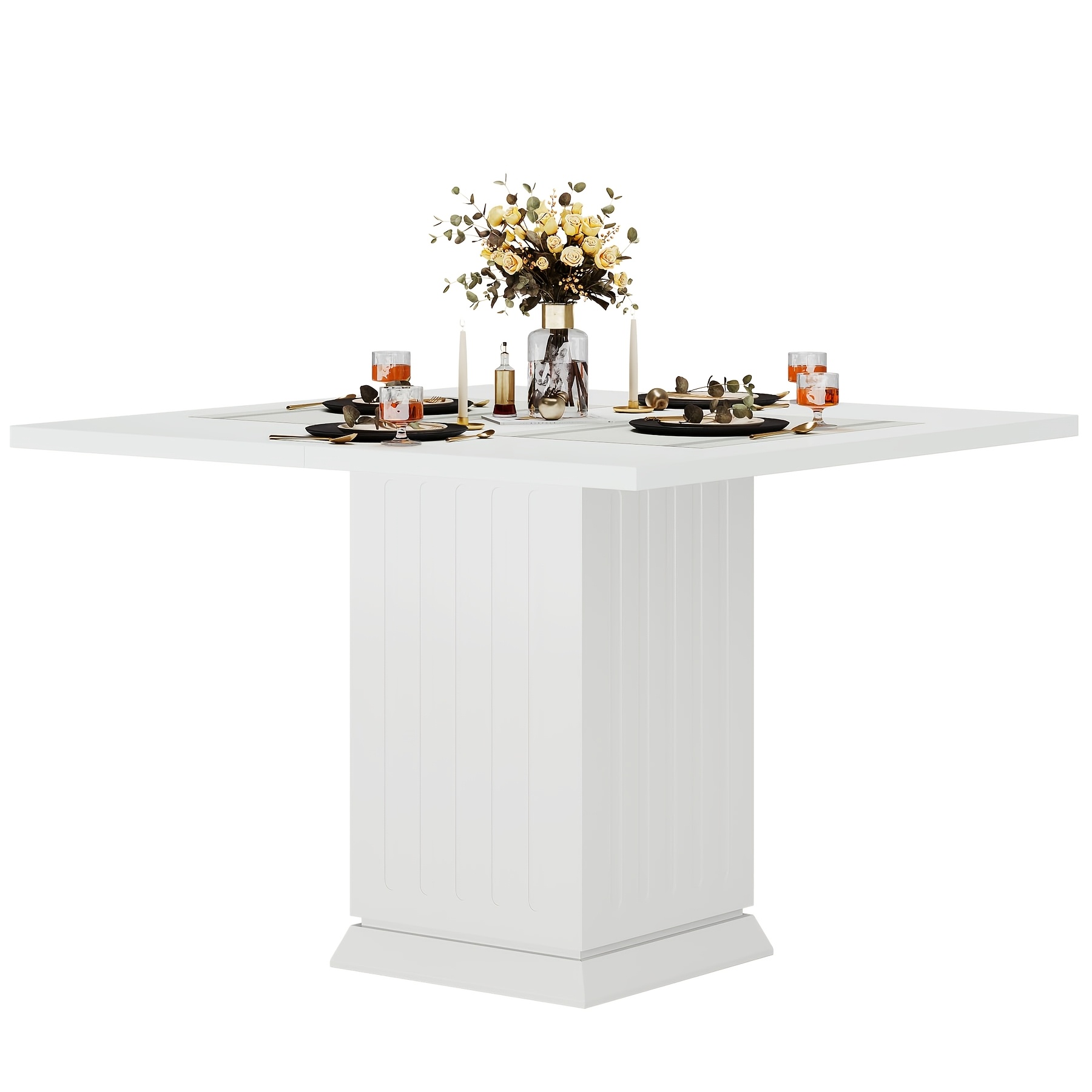 TEMU 90cm Square Dining Table With 4 Placemats - Small Space- Modern Kitchen Table Suitable For Apartments, , Dorms - Assembly White Wood Table