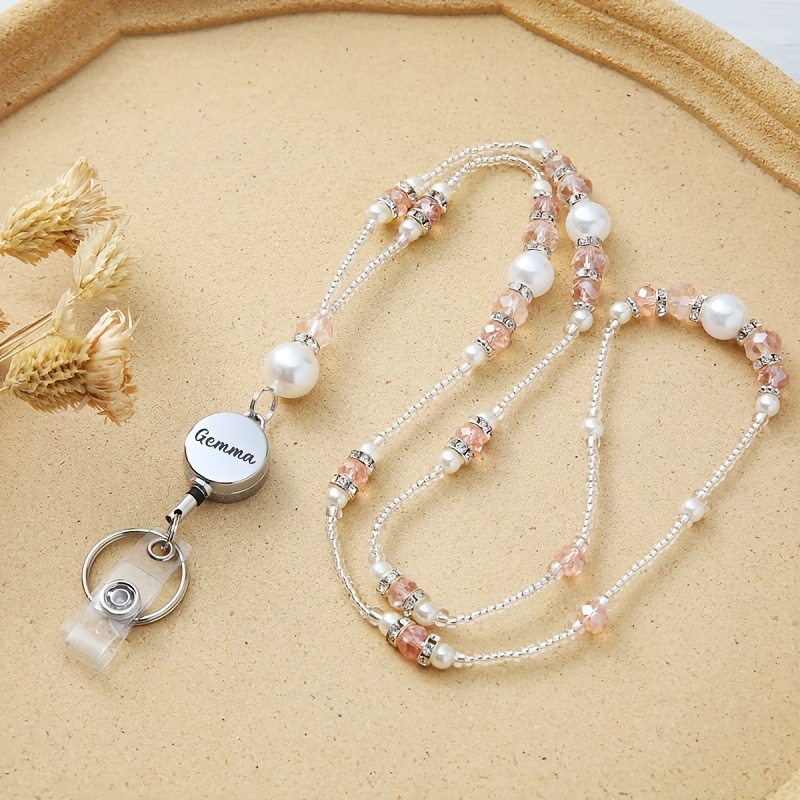 TEMU A Personalized Beaded Lanyard With Laser-engraved Text, A Stylish Anti-loss Id Badge Holder For Women, A High-value Neck Strap, A Teacher