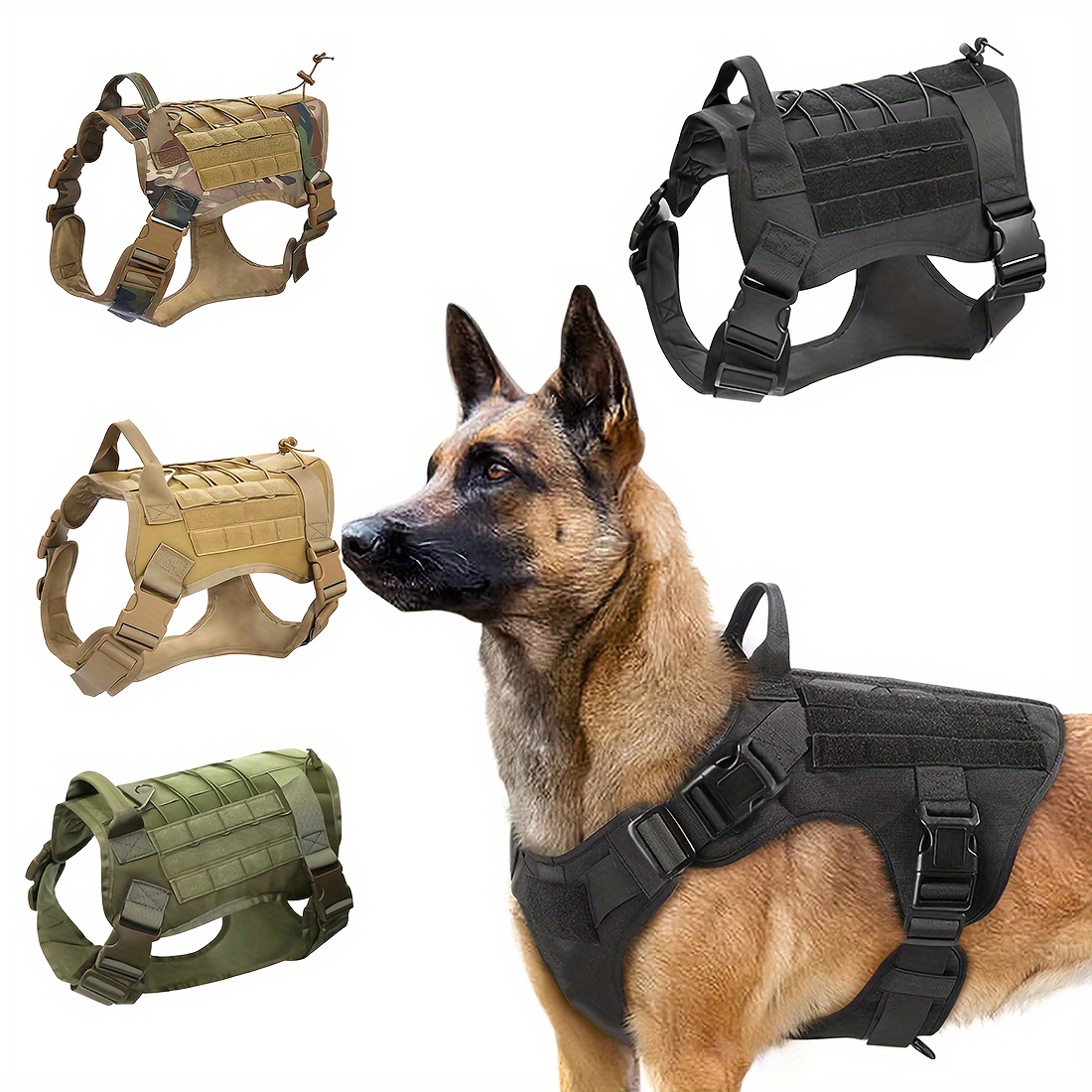 

Tactical Dog Harness For Large Breeds - Black, Made Of Durable Nylon, Suitable For Outdoor Training And Activities