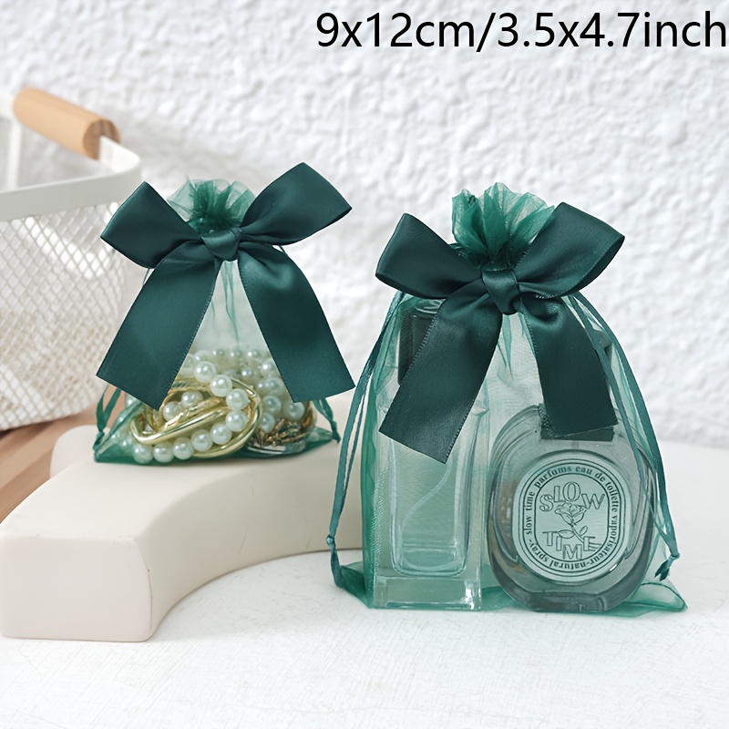 E-shop 30 Stück, 10 Farben, Alle 5 Größen, Niedliche Schleifen-Bowknot Nylon-Organza Zugbeutel, Geschenktüte, Luxuriöse Schmuckverpackungstasche,