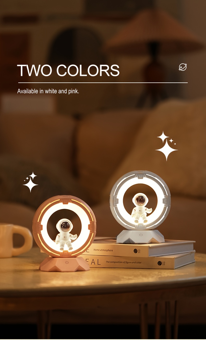  modern astronaut night control 3 color led bedside lamp 4 adjustable brightness levels rechargeable 1200mah lithium battery cordless with tabletop plaque for bedroom ideal for birthday christmas gifts Product details 2