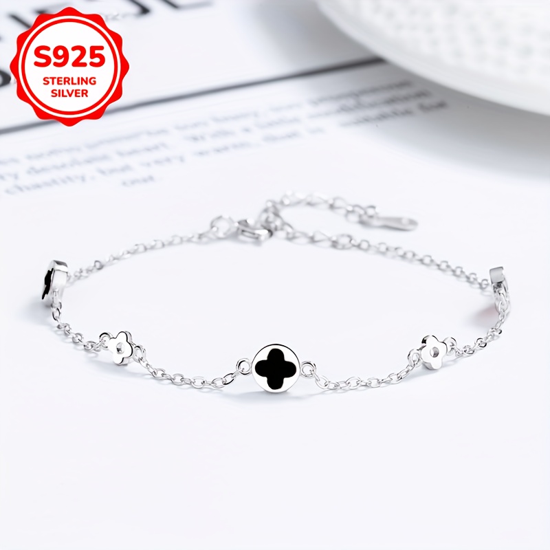 One Piece S925 Silver Lucky Clover Natural Agate Bracelet