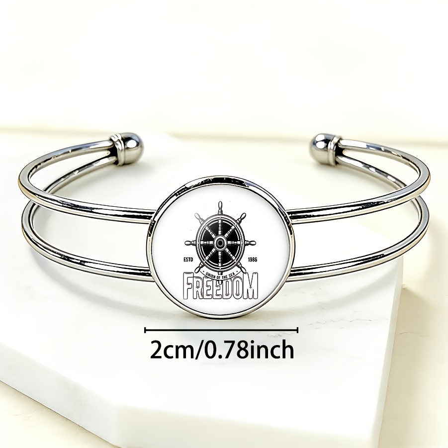 Adjustable Nautical Compass Bracelet with Sea Freedom Inscription