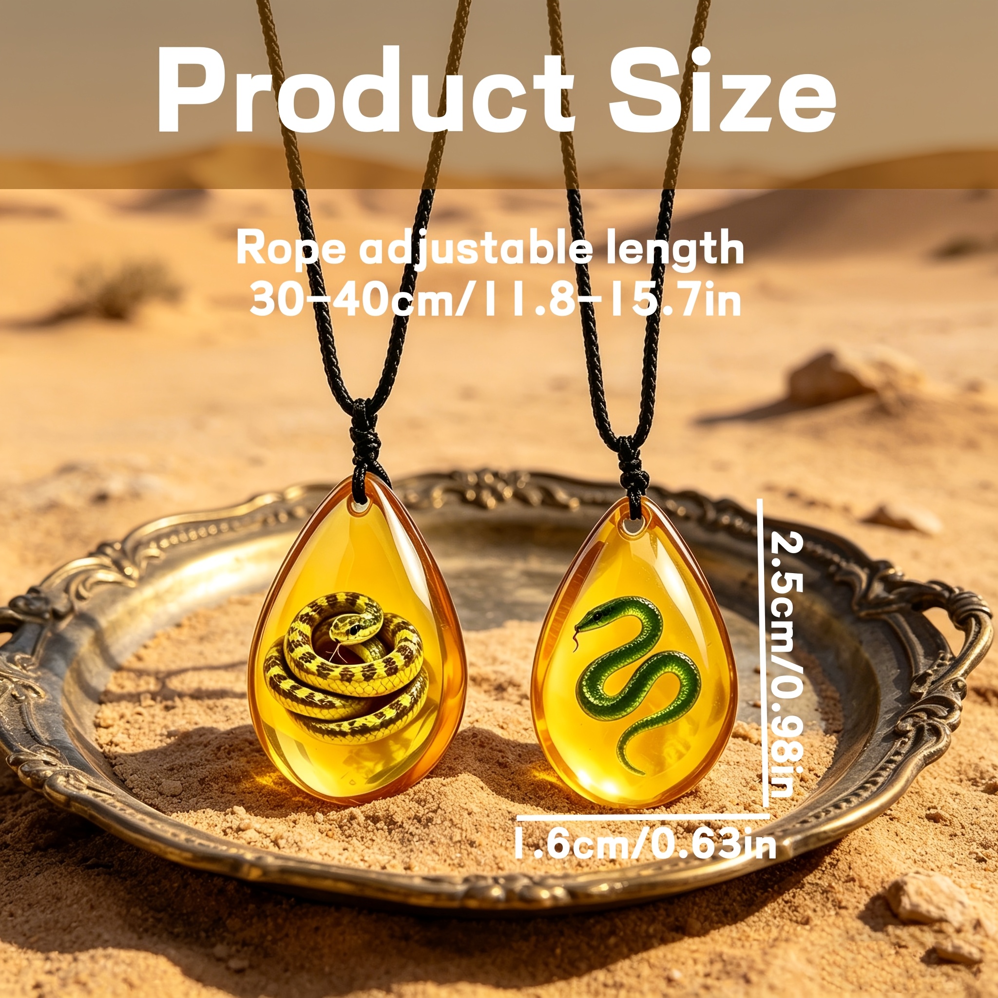 2pcs Faux Amber Men's Necklace with Python & Snake Pattern