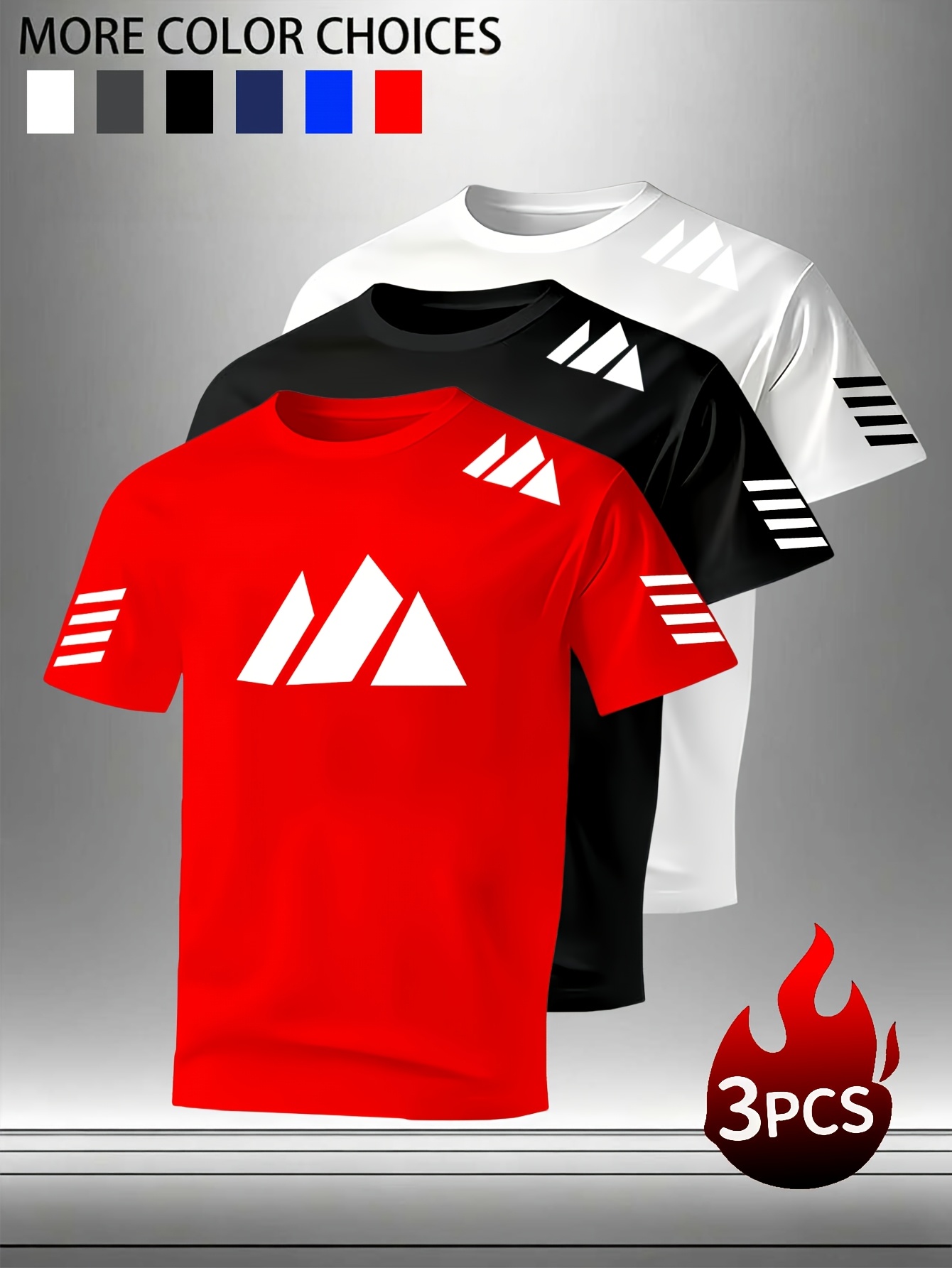 ensemble de t-shirts à manches courtes pour hommes 3 , ensemble de t-shirts dété pour hommes, ensemble à manches courtes respirant à séchage rapide 3 , convient pour le fitness et  , vêtements de fitness, tissu respirant, vêtements décontractés, construction durable 0