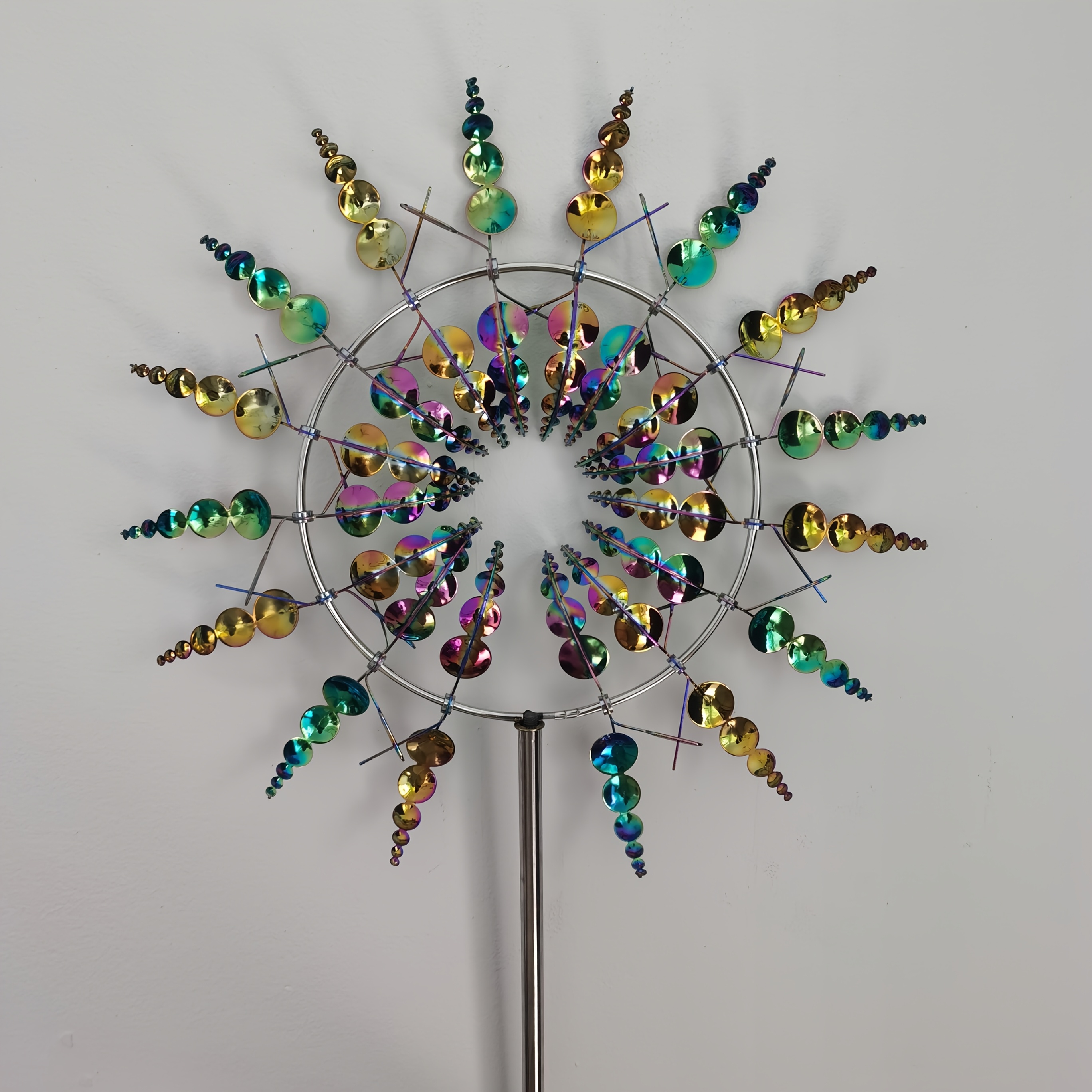 3D Metal Wind Spinner Decorative Garden Stake – Colorful Rotating Kinetic Sculpture for Outdoor Yard Art, No Battery Required, Ground Insert Design, Large Wind Spinners