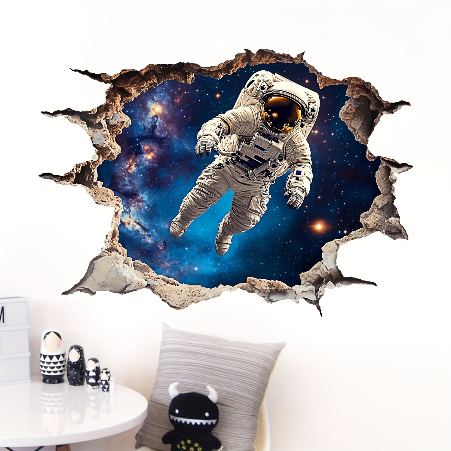 2pcs 2d Astronaut Fake Window Wall Stickers, Removable Spaceman Window Wall Decals For Bedroom, Living Room, Study & Tv Background Decor