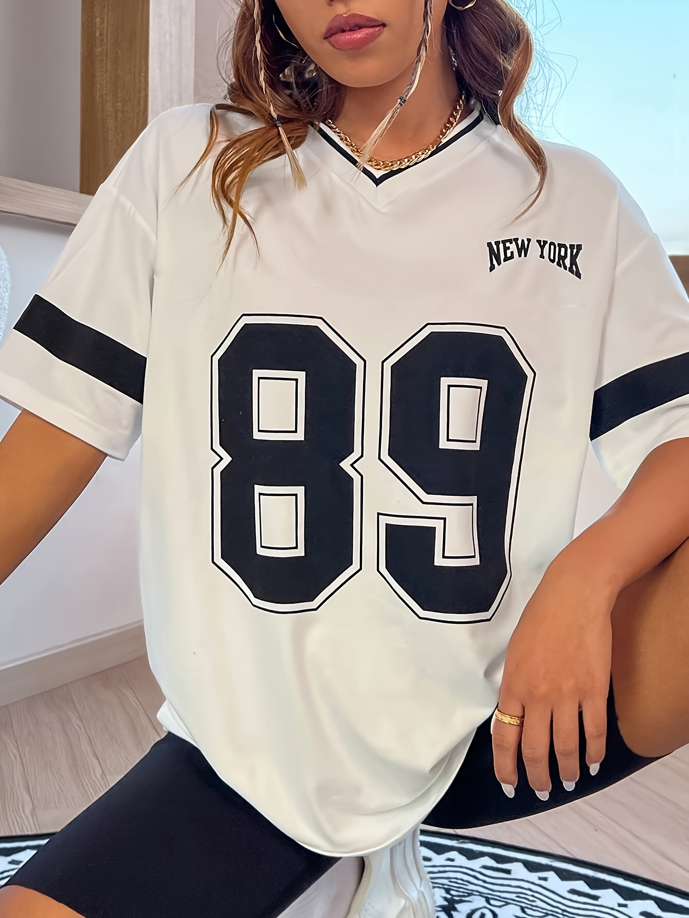 camiseta deportiva casual mujer estampado 89 cuello Temu Ecuador