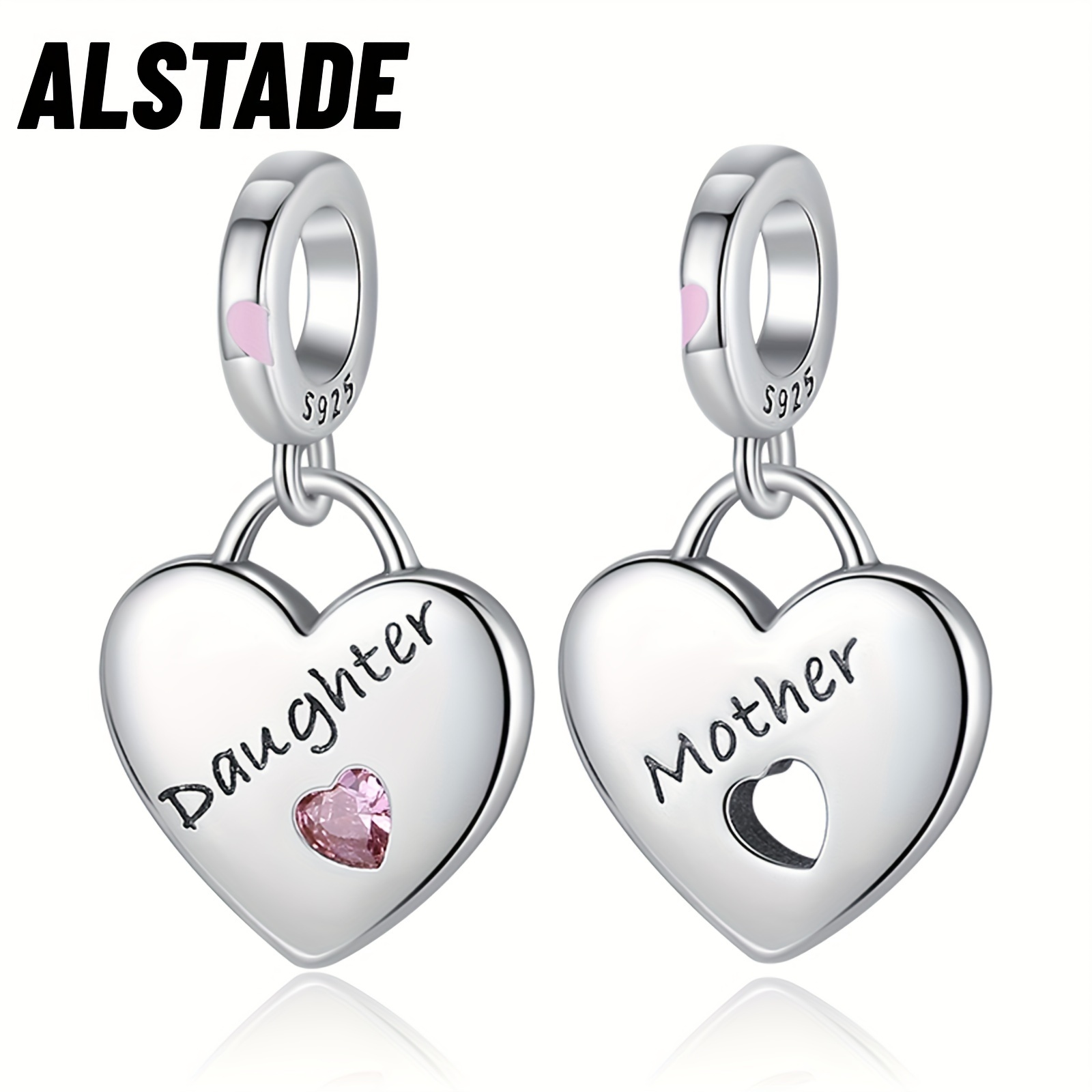 

S925 For Bracelets Daughter & Mother Love Heart Double Dangle Charm Pendant Fit Bracelets Necklace Luxury Gift Diy Jewelry Making