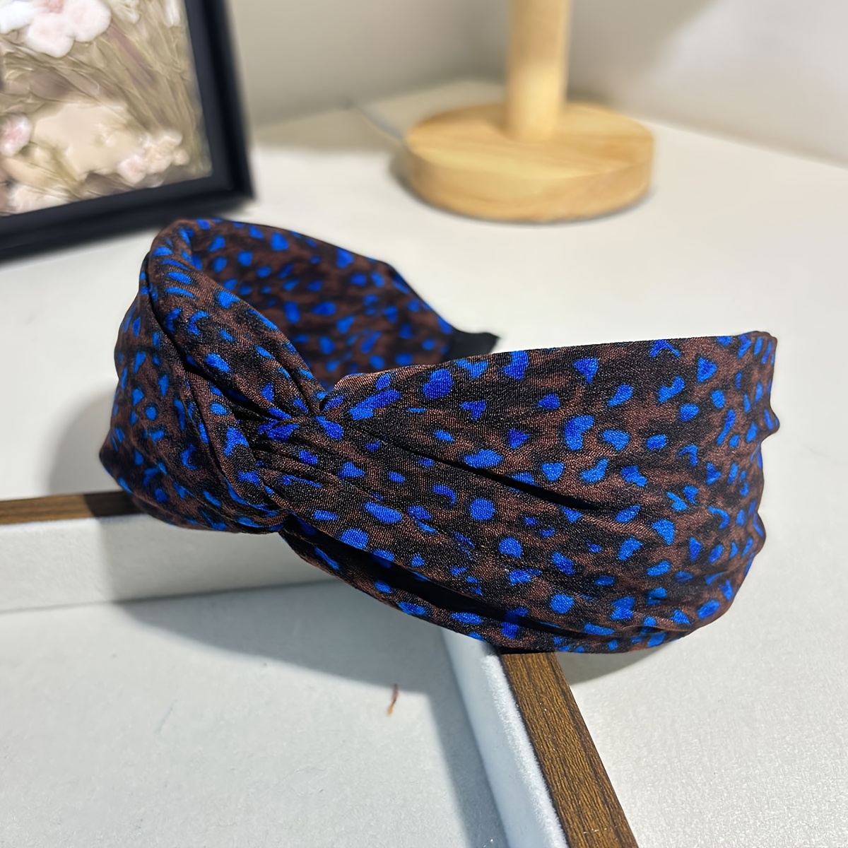 TEMU 1 de cinta para el cabello con diseño de y nudo, , estilo retro, estampado de leopardo en tela, ideal para a día