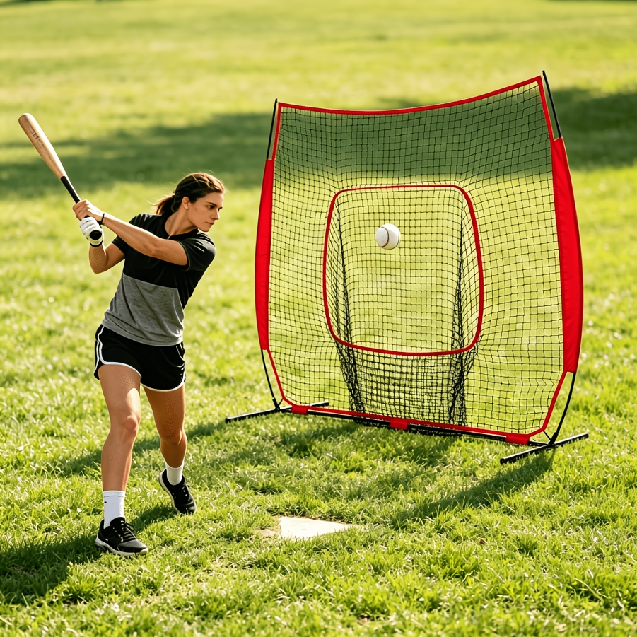 7 ft x 7 ft Baseball Softball Training Net with Arch Frame, Carry Bag, and Batting Area, Multiple Colors Available