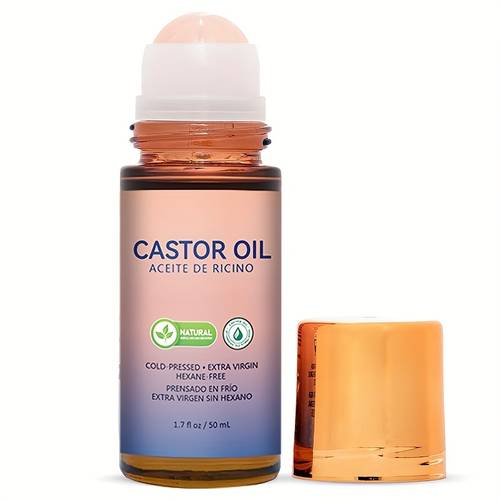 castor oil roll on with rose quartz cold pressed unrefined hexane free for skin eyebrows and eyelashes 1 7oz