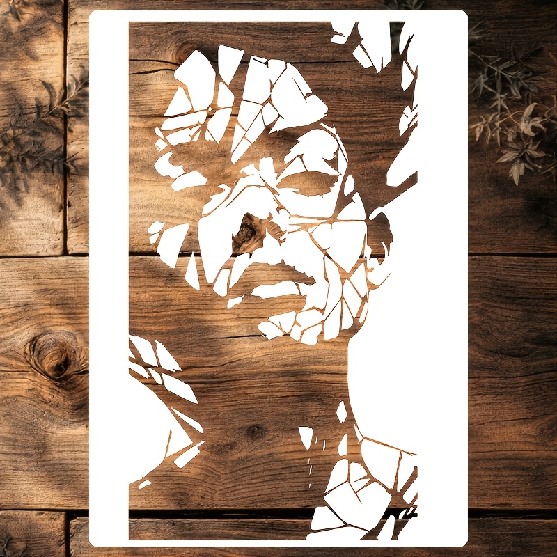 TEMU Pochoir 1 pièce Visage féminin brisé - Modèle de masquage Portrait féminin fissuré avec motif brisé, convient pour toile, tissu, bois, peinture