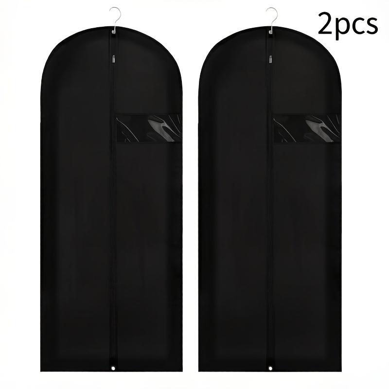 Image of 2pcs Long Garment Bags, Hanging Garment And Travel Clothing Bags, Suit Storage Bags, Transparent Foldable Garment Bags