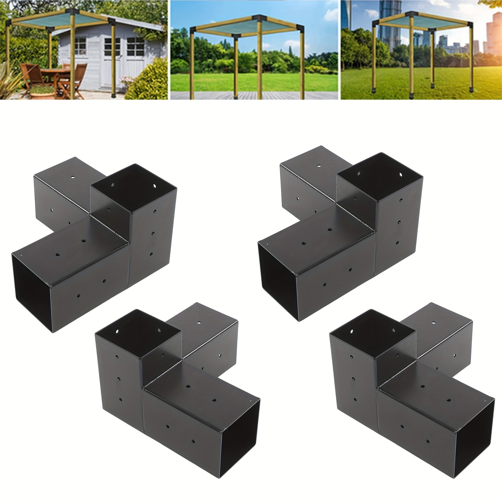 

4pcs Pergola Bracket Steel Diy Elevated Wood Stand Hardware Kit For Outdoor Woodworking , Lawns, , Courtyards, Commercial Venues, And - Sturdy Structure, Assembly, Flexible Placing