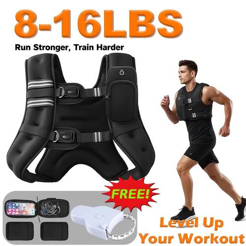 16 lb heavy duty weighted vest with phone pouch weights fit reflective gym vest suitable for running strength training core workouts unisex for men women phone holder for training gear