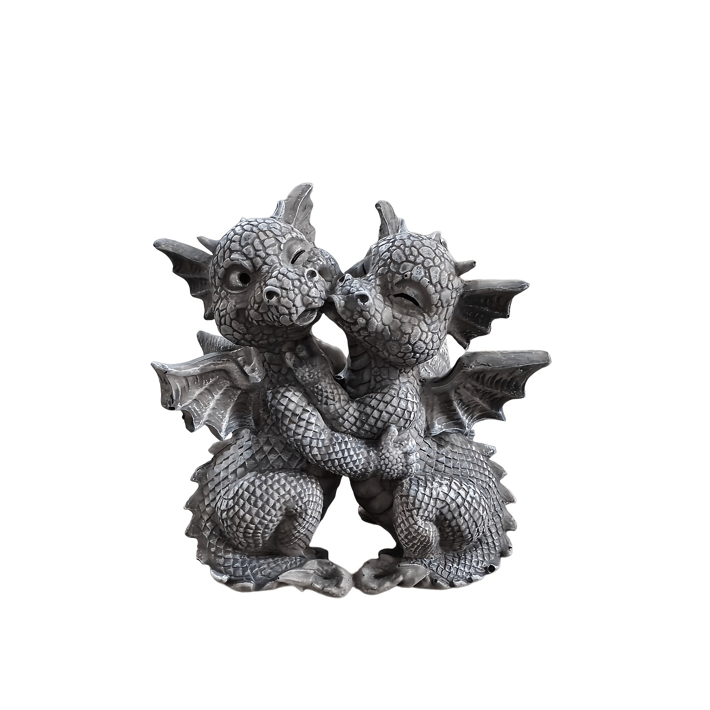 1pc And Romantic Baby Dragon Lover Garden Statue With Stone Resin End. A Dragon Embracing Home Decoration, Outdoor Sculpture, Graduation Gift, Or Valentine's Day Gift