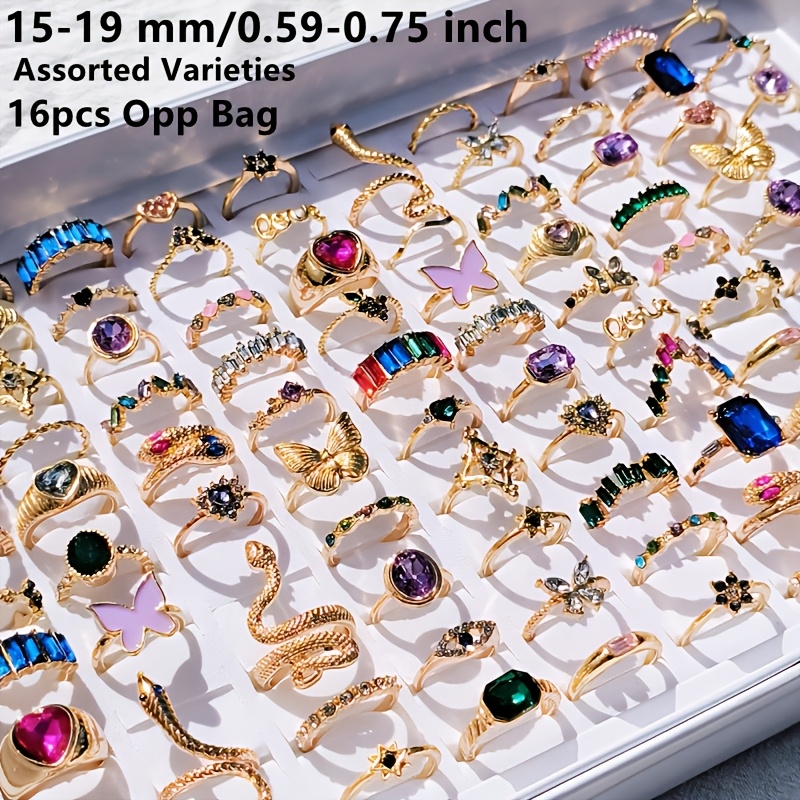TEMU Anillos apilados de moda para mujer al por mayor, 16 piezas/paquete, estilo vintage Ins Boho para , anillo de dedo de aleación con diseño de ,