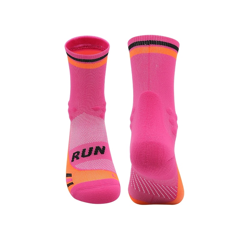 TEMU Men's Mid-calf Marathon Running Socks Anti Blister Cushioned Breathable Quick Dry Athletic Sports Socks For Hiking, Training