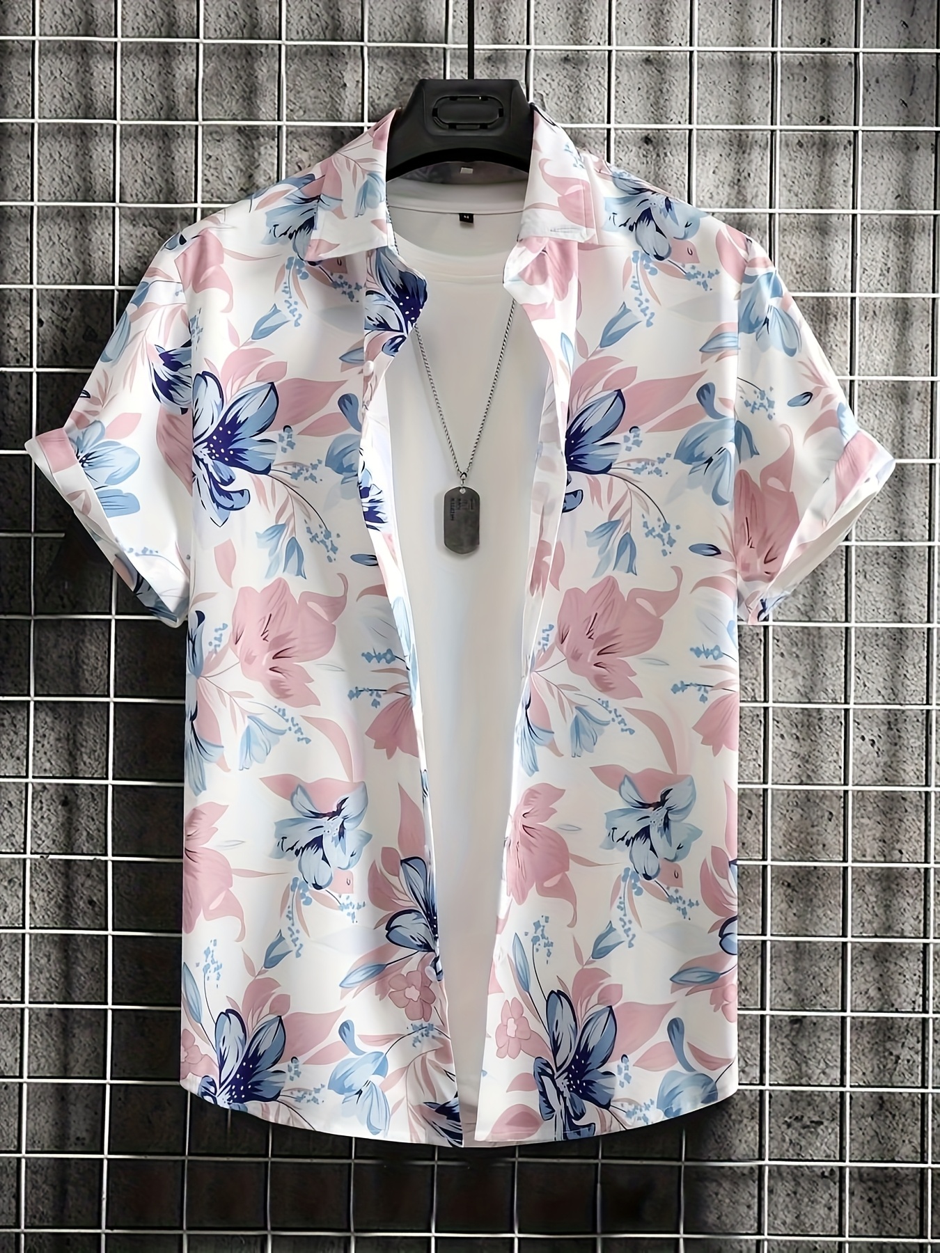 TUNEVUSE Men's Floral Hawaiian Shirt - 100% Cotton Short Sleeve Button Down, Light Blue Floral Print - View #10