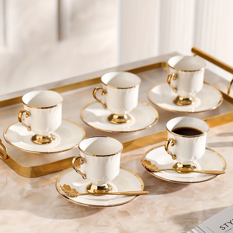 8-Piece Floral Tea Cup Set - 8oz Porcelain Cups & Saucers With Gold Spoons