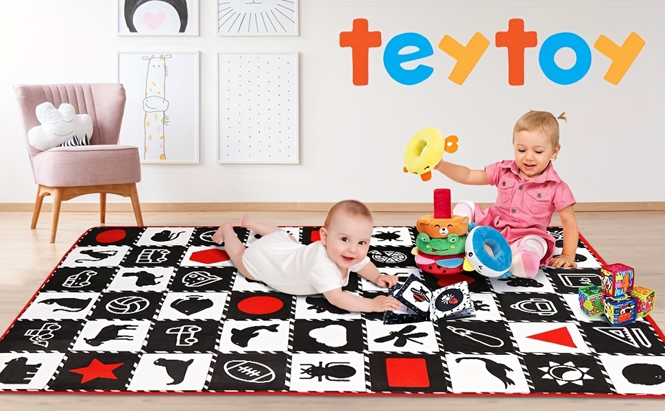 ultra soft play mat for crawling large thick 0 6cm floor mat with high contrast animal fruit vehicle designs   tummy time learning black white play mat for play mats toy shapes details 0