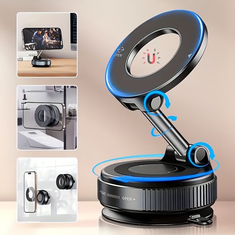 4pcs set magnetic phone stand with vacuum suction cup the set including 1     1 cleaning cloth 1 rubber pad n52 strong magnet 360 rotating adjustable holder for car dashboard desk universal strong magnetic mount for iphone   hands free stable stand for home office kitchen travel