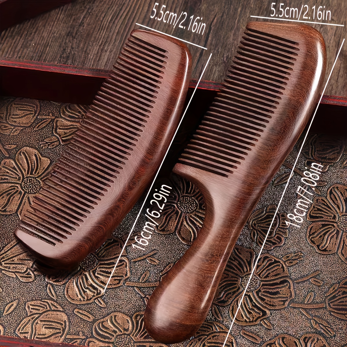 1pc-2pcs Solid Wood Natural Comb Unisex Long Handle Crescent Wood Comb