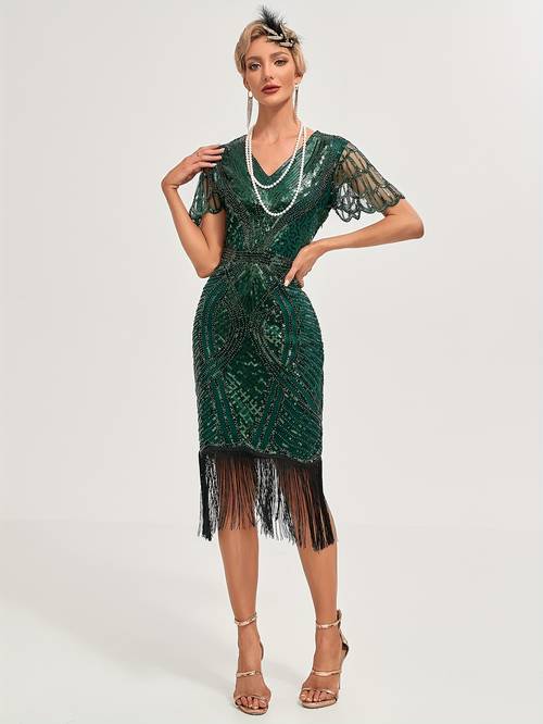 womens roaring flapper party dress vintage 1920s with sparkling formal gala evening gown for weddings themed events non see through party dress prom night wear wedding guest attire elegant embroidery fringe
