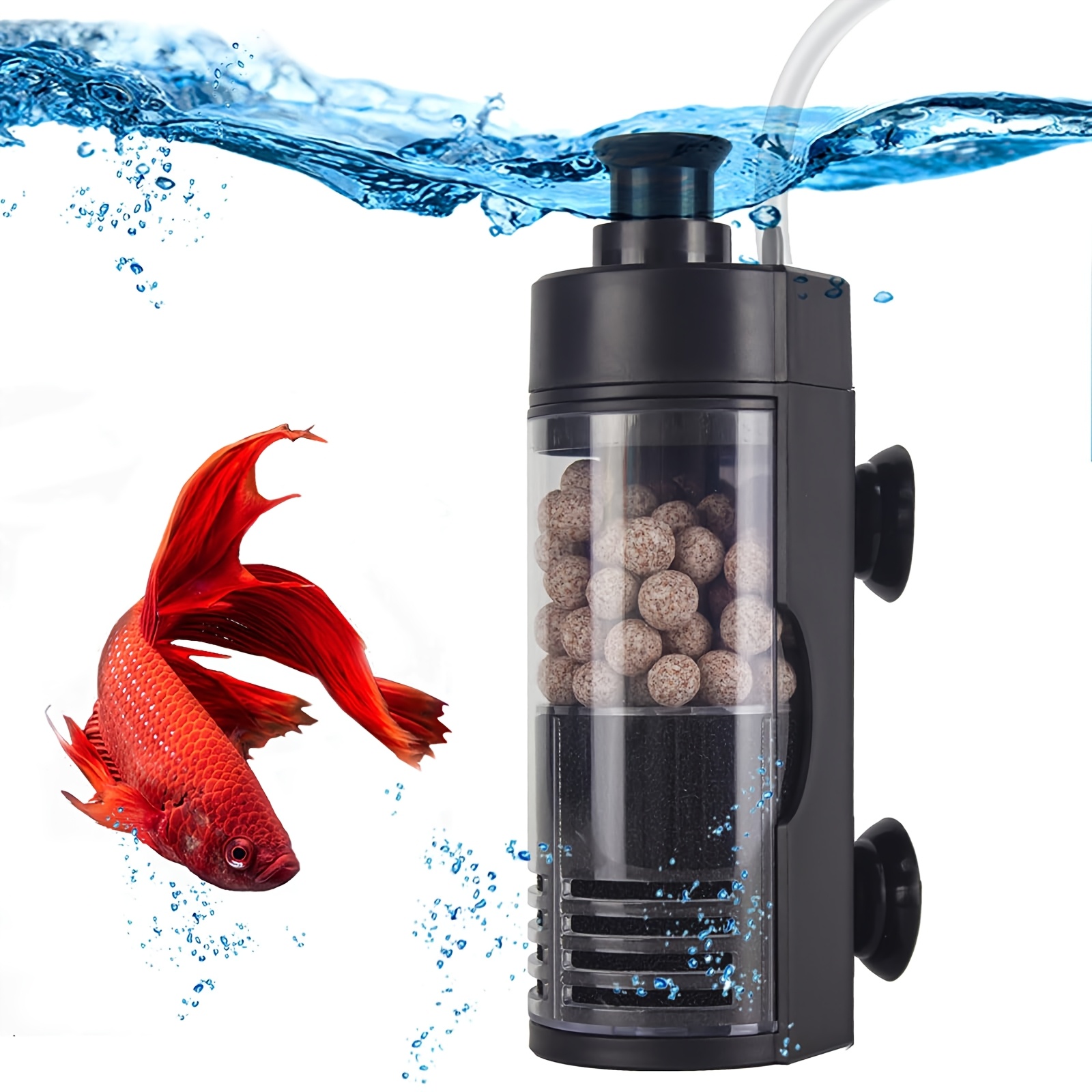 

Filtre à Éponge Bio Compact Mural pour Aquariums - Système de Filtration Silencieux et Efficace Idéal pour les Aquariums Betta, Crevettes & Alevins, 2-5 Gallons - Pas de Batterie