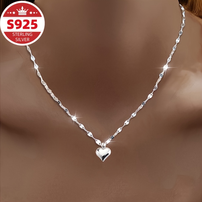 TEMU 1pc S925 Sterling Silver Women's Elegant Retro Heart-shaped Pendant Necklace - Minimalist Exquisite Chain Decoration, Casual Outfit & Gift ,