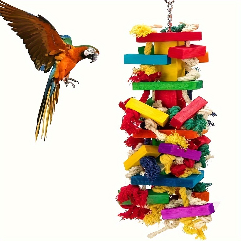 

1pc Parrot Chewing Swing Toy, Colorful Wooden Hanging Bird Cage Hammock With Bell For Budgies, Conures, Lovebirds, Finches, Assorted Color