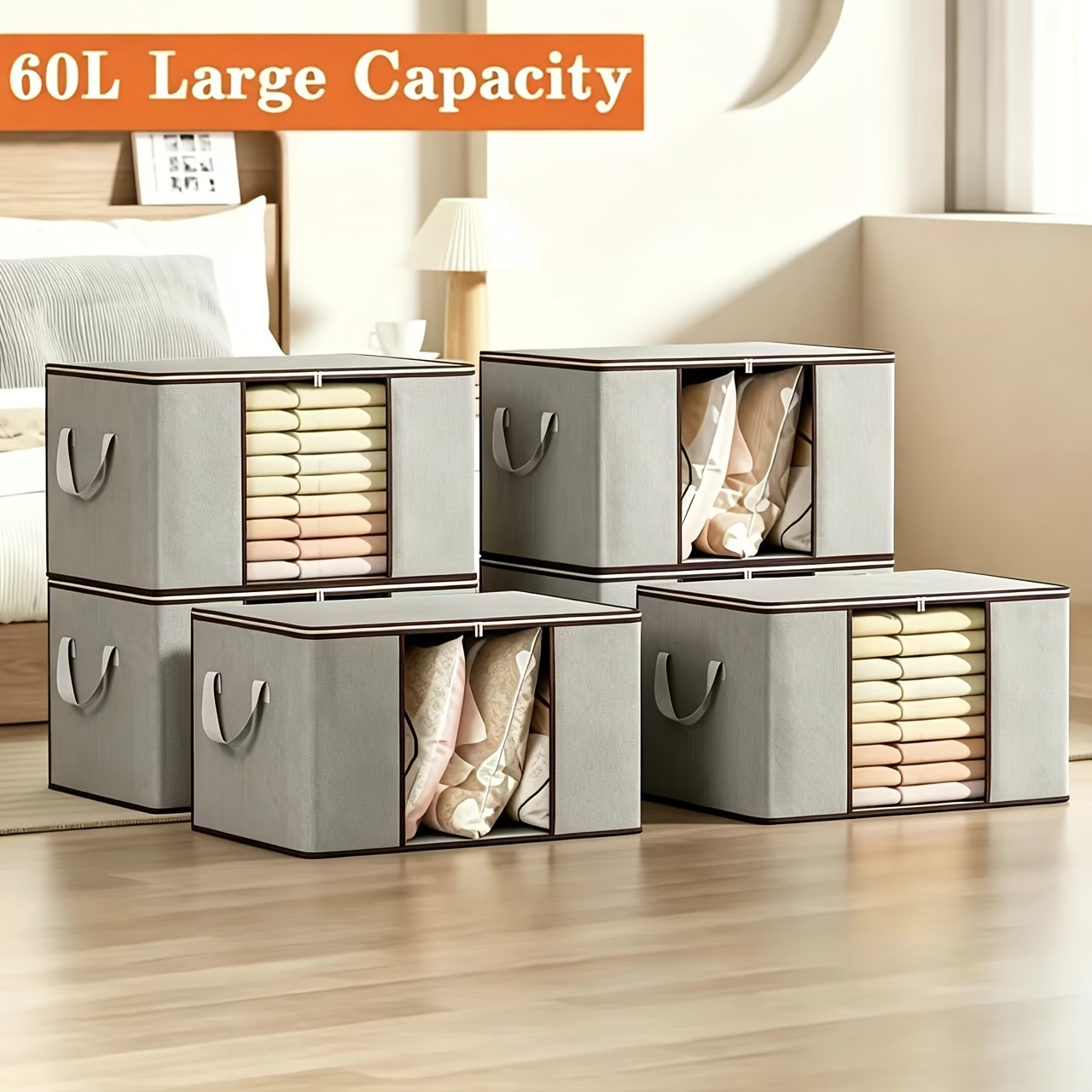 TEMU 6 120l Storage Bags For Storing Quilts, Clothes, Blankets, With Reinforced Handles For , Underbed Storage , Lidded Wardrobe Box, Wardrobe System