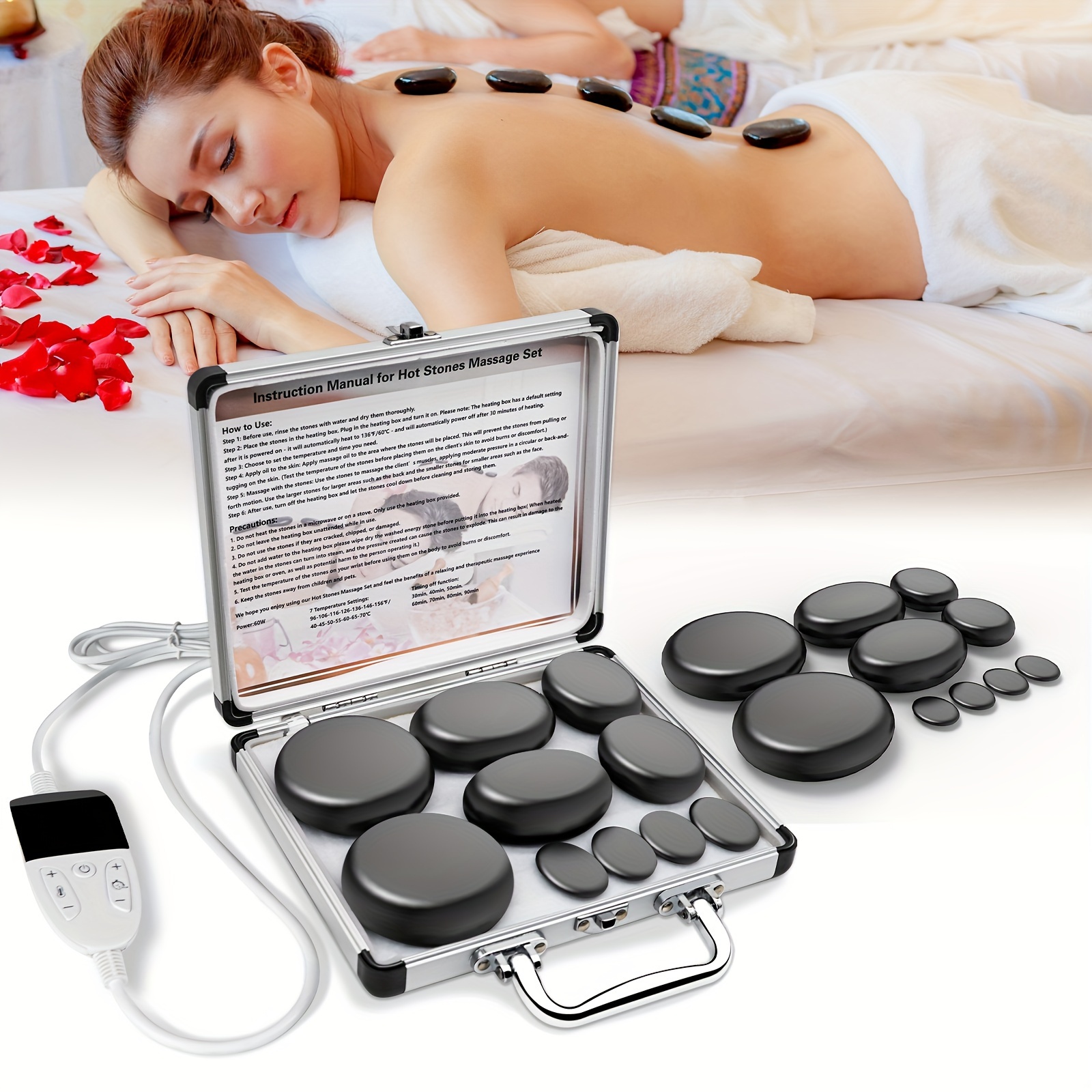 hot stones massage set with temperature adjustment 10 piece hot stones with heater kit professional massage tool for spa lymphatic relieve tension and muscle pain details 1