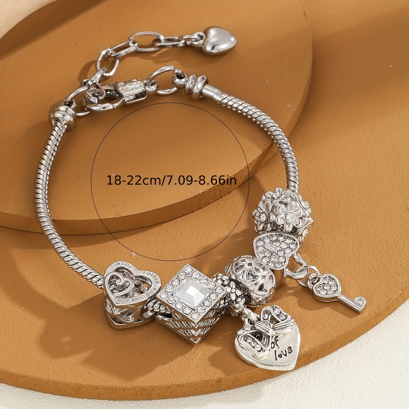TEMU A Bracelet Featuring A Hollow Heart And Key Pendant, Elegantly Handcrafted Jewelry With Alloy Large Hole Spacer Beads And An Adjustable Snake
