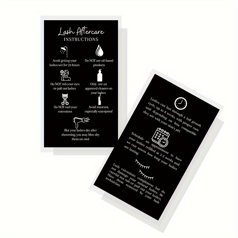 

25/50 Pack Lash Extension Instructions Cards, Double Sided, Size 3.5 X 2 Inches, Black & , English Language, Thank You