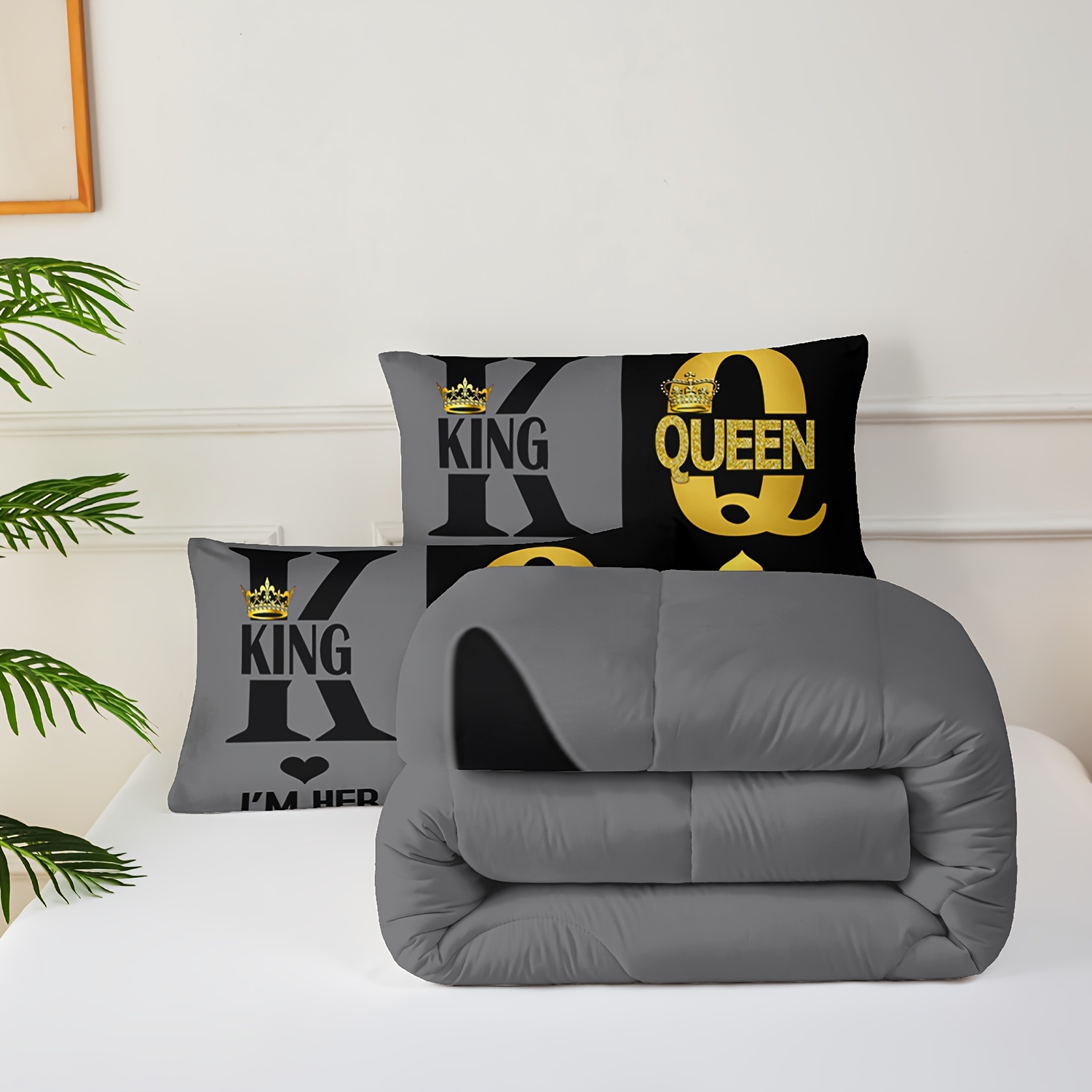   comforter set love bedding couples comforter 3 piece set 1 bed comforter 2 pillowcases black and gold comforter set   comforter soft comfortable and breathable printed bedding for home dorm decoration Product details 6