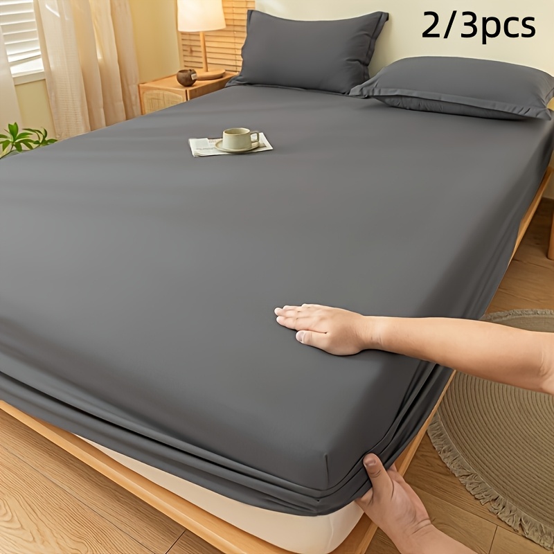TEMU 2/3pcs Solid Color Fitted Sheet, Soft And Skin-friendly, Suitable For Bedrooms And Guest Rooms, Machine Washable, Durable, Breathable,