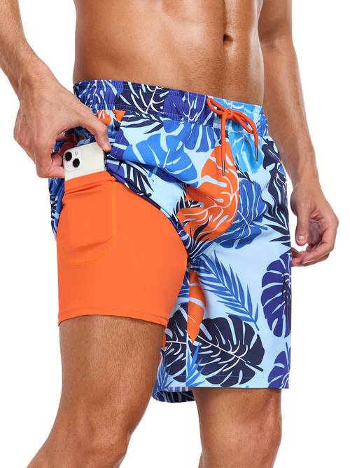 mens quick dry swim trunks with side pocket stylish marbled pattern drawstring waist breathable polyester blend for beach pool and sports