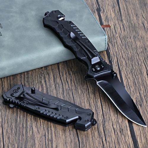 1 2pcs survival pocket knife durable edc knife with clip serrated edge and function for camping hunting and emergency perfect gift for dad black