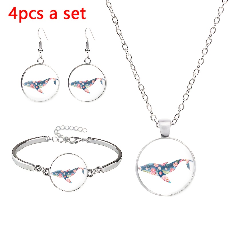 4pcs Whale Art Illustration Jewellery Set