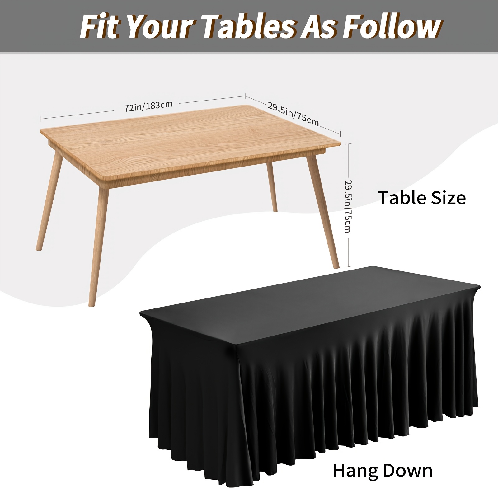 TEMU 1pc/4pcs Table Skirt, Kitchen Spandex Table Skirt For Rectangle Tables 6ft, Table Covers For 6 Foot Tables, Washable And Wrinkle Resistant