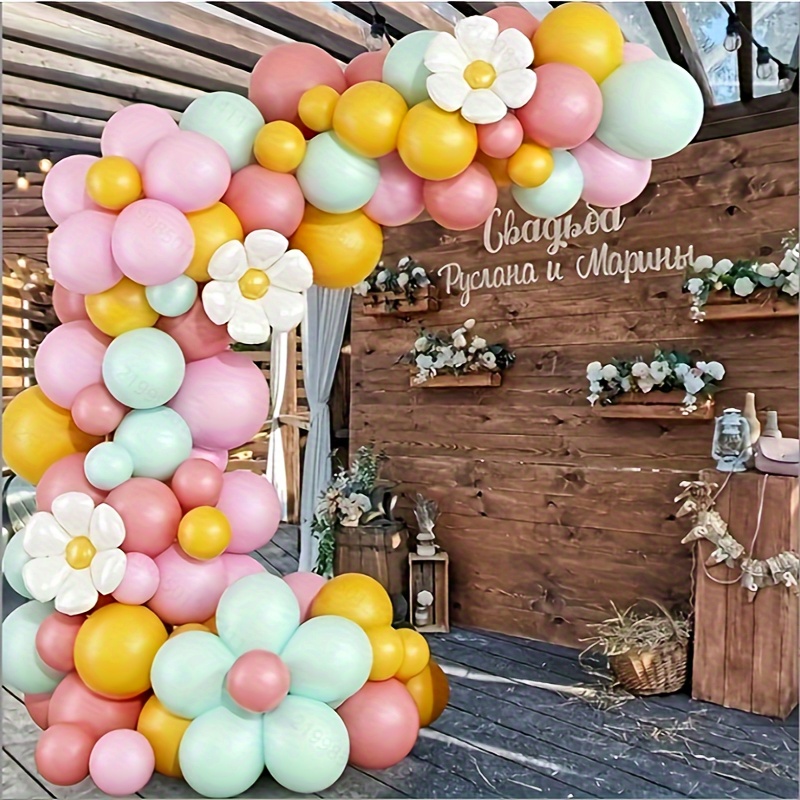 

110pcs Daisy Arch Kit - Vintage Yellow, With Accents, Balloons For Birthday, Bridal, Wedding Celebrations - Cozy Bohemian Party Decor, Birthday Balloons