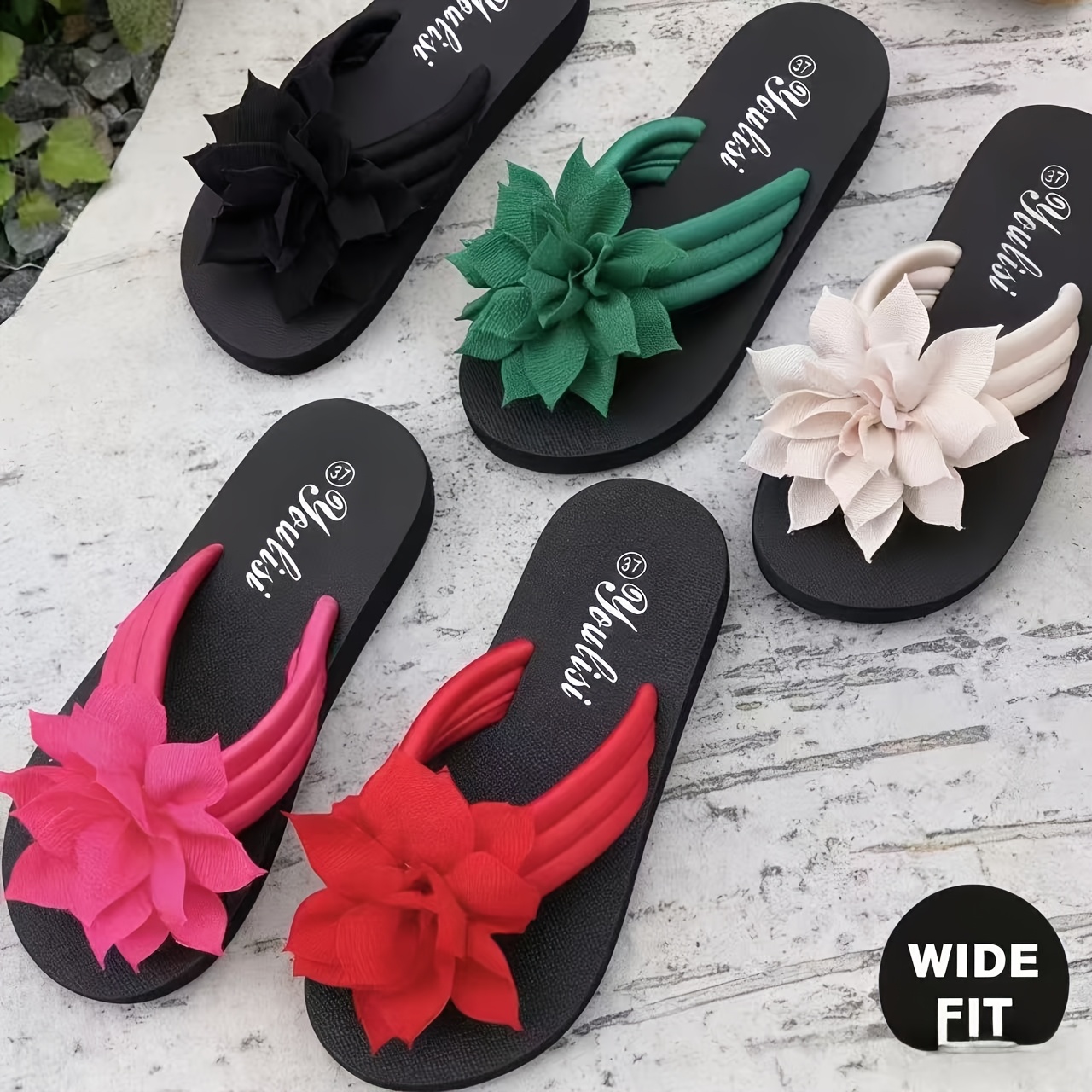 1 pair womens floral decorative flip flops solid color   slip on   heel   with fabric upper and eva sole wide   shoes